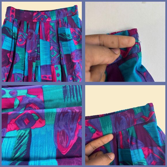 Vintage F. Shay 70s/80s skirt, size 10 geometric purple & teal womens maxi skirt - Picture 2 of 6